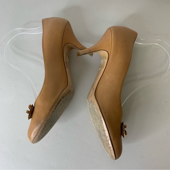Salvatore Ferragamo Tan Brown Nude Bow Tie Front Party Pumps Heels Size 7 - Picture 9 of 16
